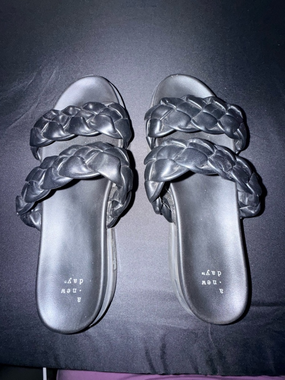 a new day Black Braided Double-Strap Slide Sandals